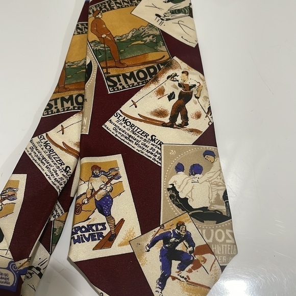 Vintage L’Atelier Skiing, Hockey, Outdoor Sports Tie—GORGEOUS!! New With Tags - Picture 2 of 9